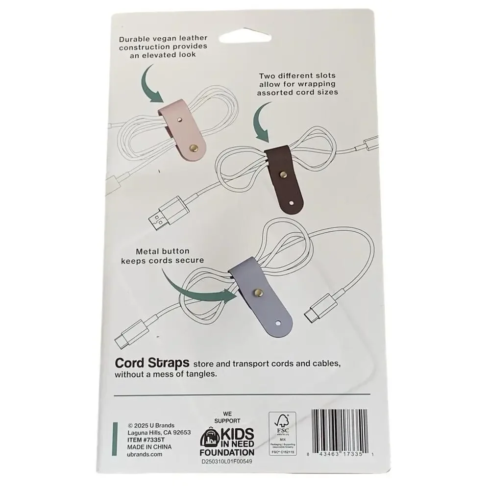 U Brands Cord Straps Cable Organizers w/ Snap Buttons Multicolor 4 Count NEW